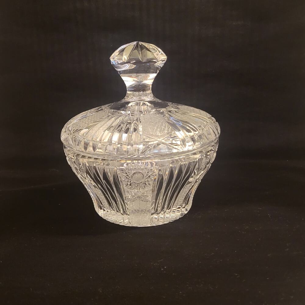 Vintage lead crystal candy dish bowl with a lid Bohemian glass